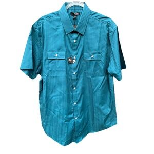 Murano Short-Sleeve Shirt Size XL  Teal Check PEARL Snaps Liquid Luxury‎ NWT